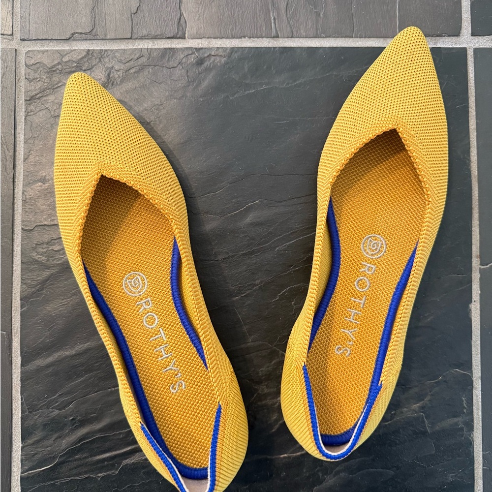 Rothy's Vibrant Yellow Flats with Blue Trim